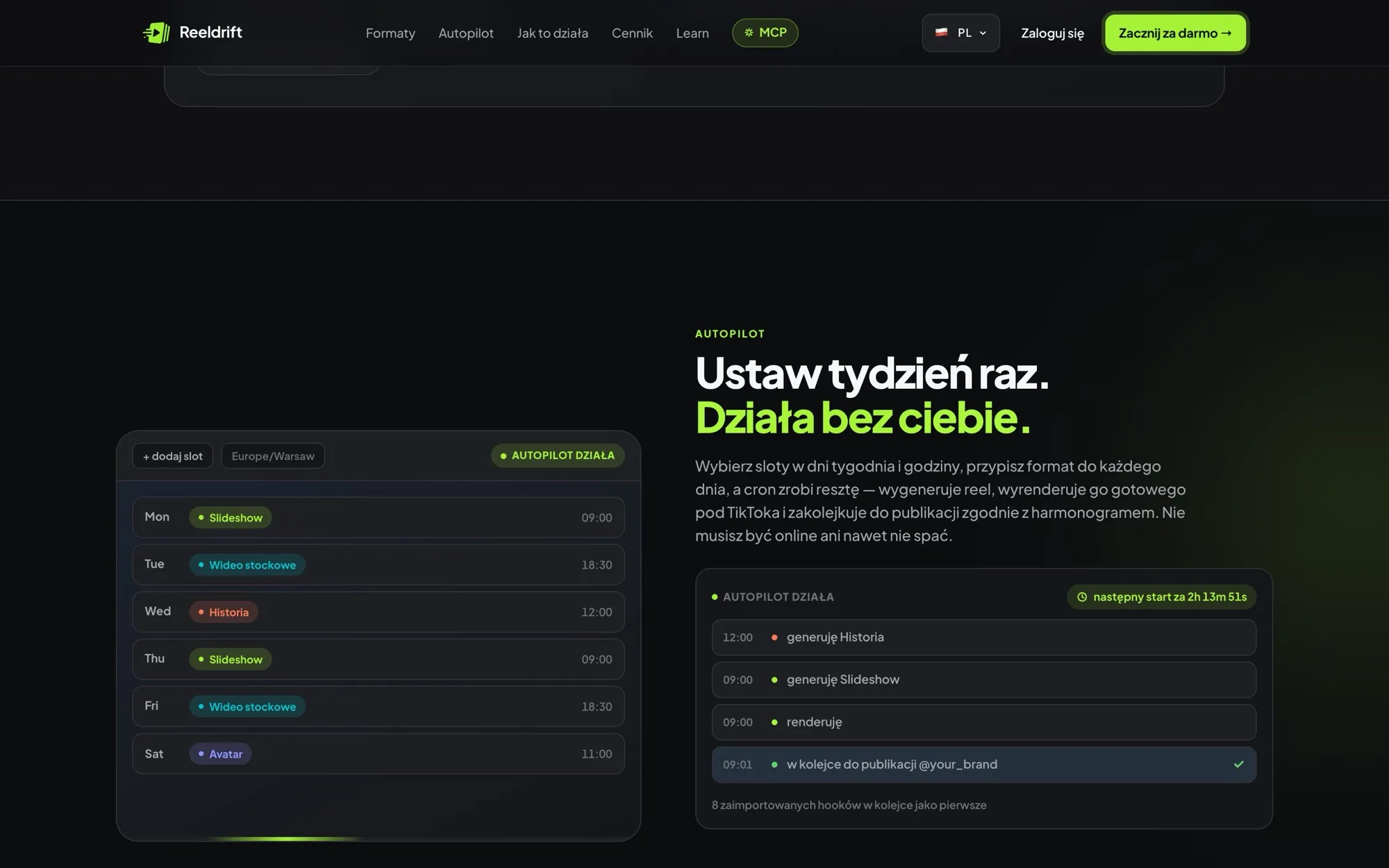 Harmonogram autopilota publikacji Reeldrift